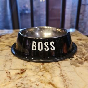 Dog Water / Food Bowl - Says: BOSS - Black & White, Stainless Steel, 1 Cup